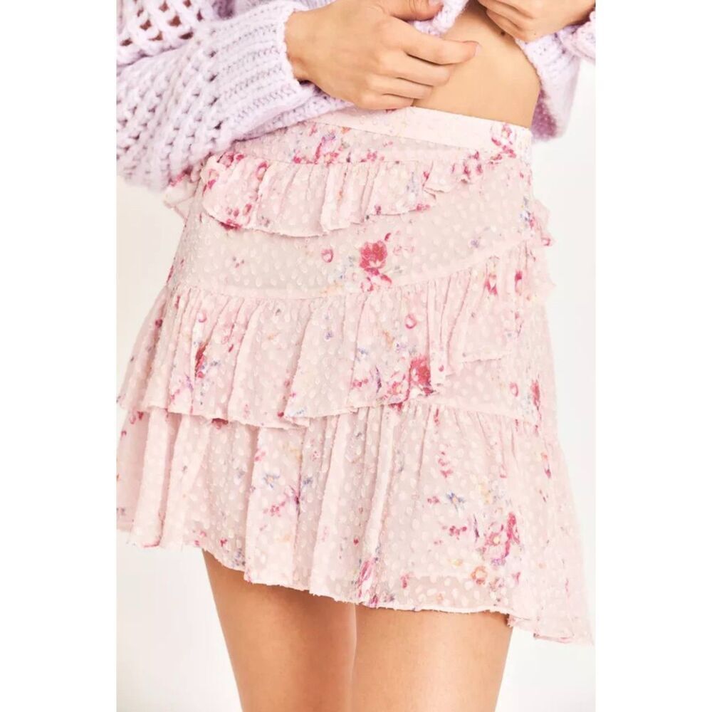 LoveShackFancy Imelda Skirt Bubbly Pink Size 4 Mini Ruffle Skirt Silk Blend - Picture 2 of 13